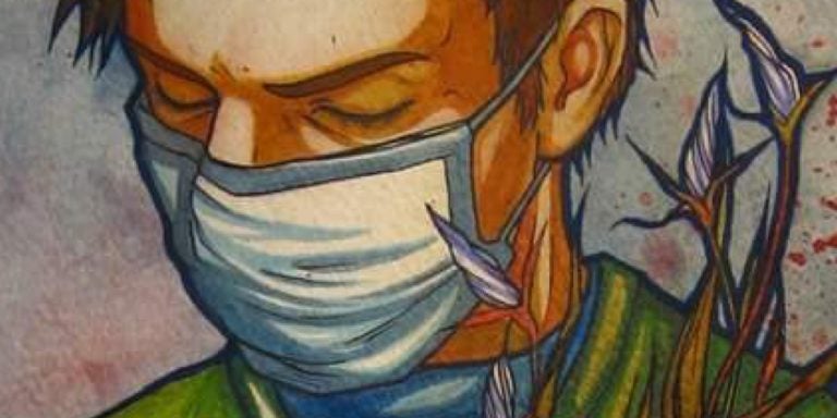 Depiction of surgeon with wearing mask