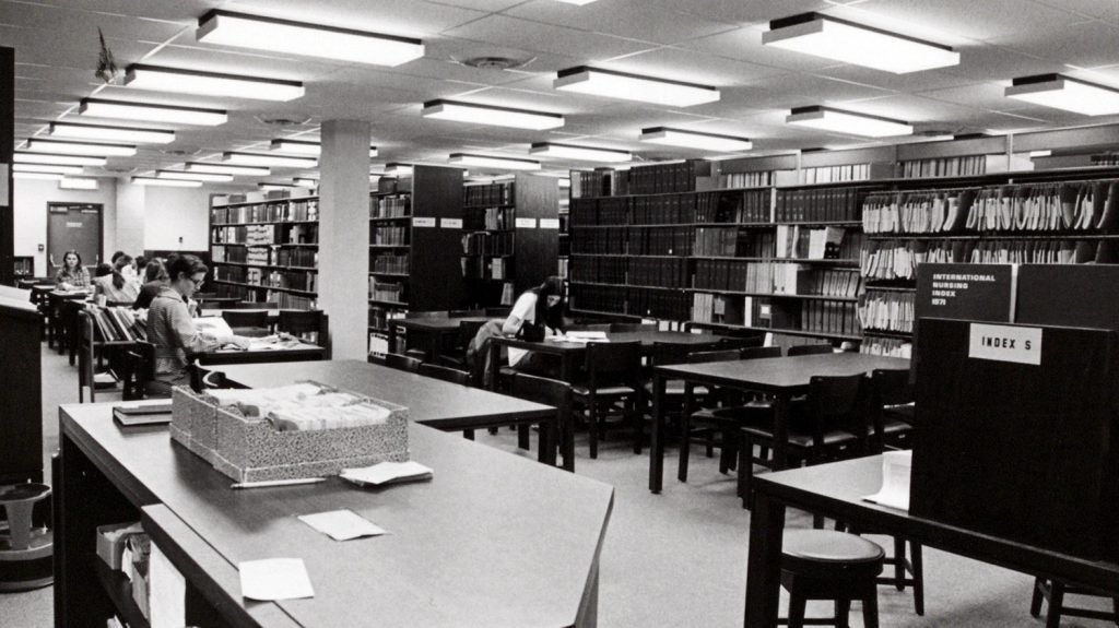 Circulation Desk, Indexes, and Journals in Belk, Summer 1973