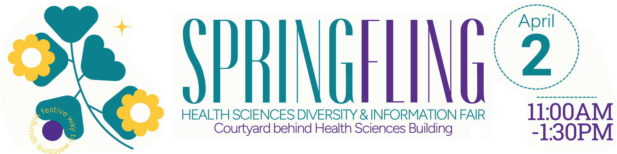 Banner for Spring Fling 2024 which is on April 2 from 11:30a - 1:00p. Location is the courtyard behind the Health Sciences Building.